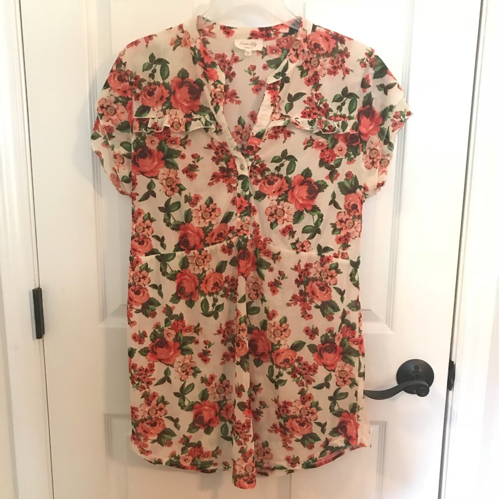 Floral Siren Lily Maternity XL Short Sleeve Blouse